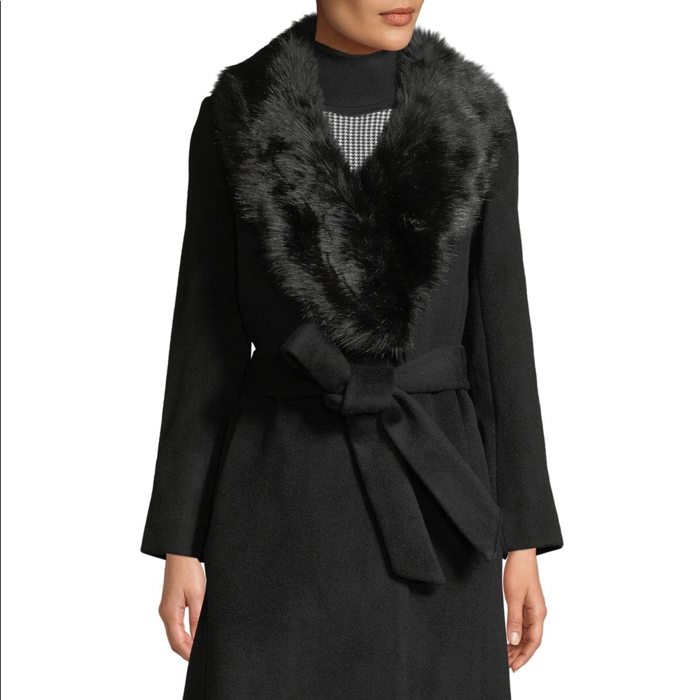 Club Monaco Lenoria Belted Faux Fur Wool Coat NWT